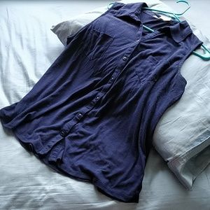 Navy Sleeveless Button Down top